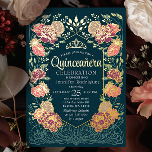 Teal Enchanted Garden Floral Quinceanera