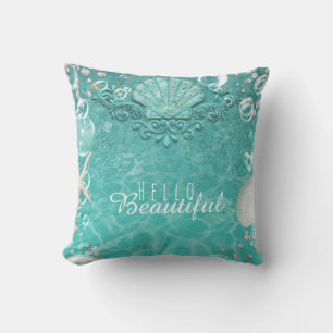 Teal Enchanted Sea Starfish & Bubbles Ocean Beach Cushion