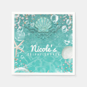 Teal Enchanted Sea Starfish & Bubbles Ocean Party Napkin