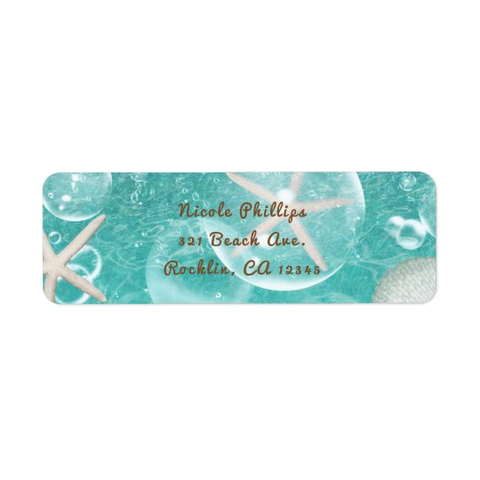 Teal Enchanted Sea Starfish & Bubbles Ocean Party Return Address Label