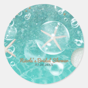 Teal Enchanted Sea Starfish & Bubbles Party Favour Classic Round Sticker