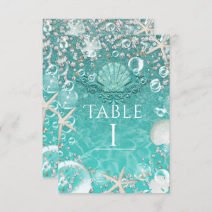 Teal Enchanted Sea Starfish & Bubbles Table Number