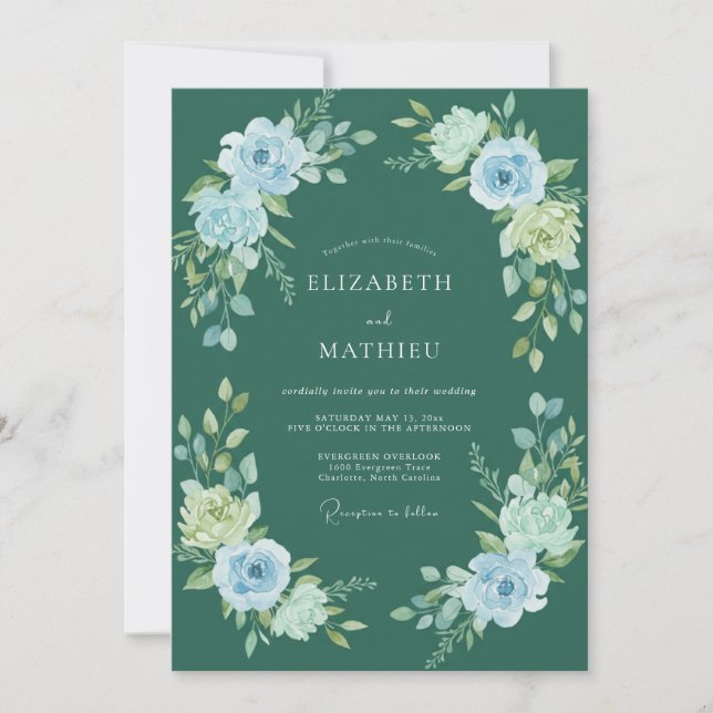Teal Enchanting Floral Wedding Invitation (Front)