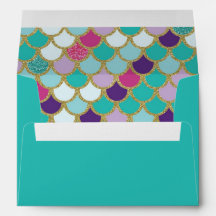 Teal Envelope Mermaid Scales Gold Glitter