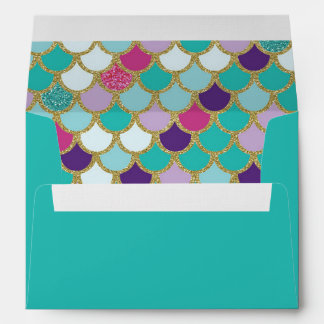 Teal Envelope Mermaid Scales Gold Glitter