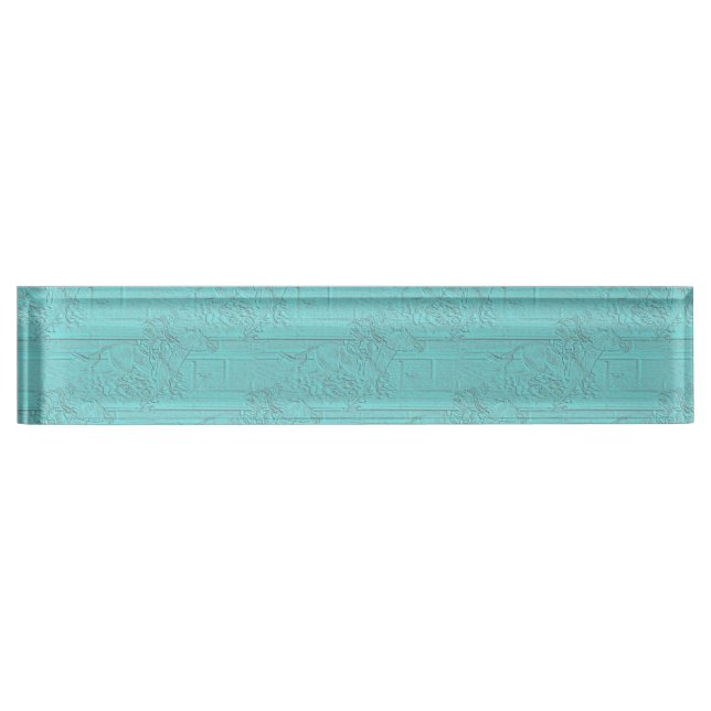 Teal Etched Look Horse Racing Silhouette Nameplate (Front)