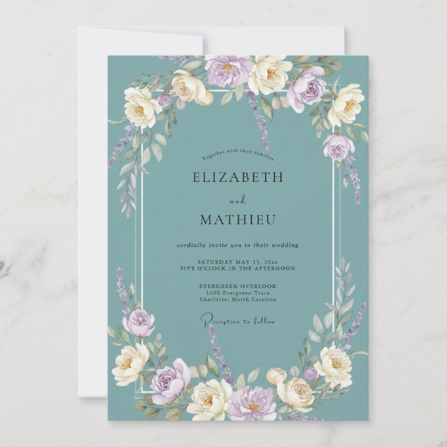 Teal Ethereal Bloom Flourish Wedding Invitation (Front)