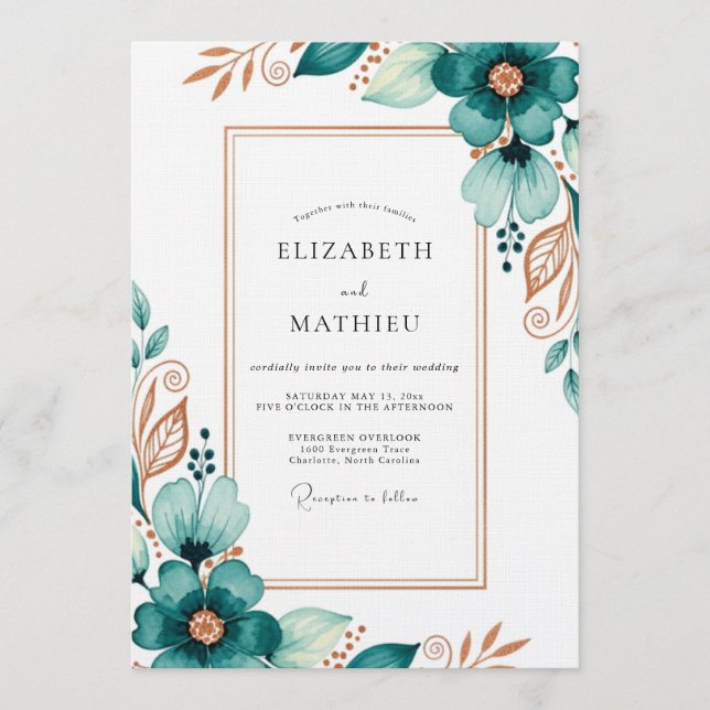 Teal Ethereal Blossom Wedding Invitation (Front)