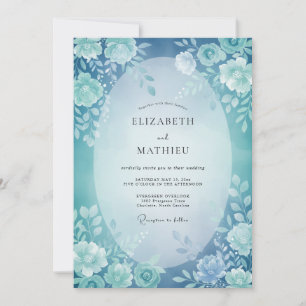 Teal Ethereal Floral Flourish Wedding Invitation