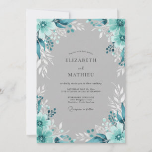 Teal Ethereal Floral Wedding Invitation