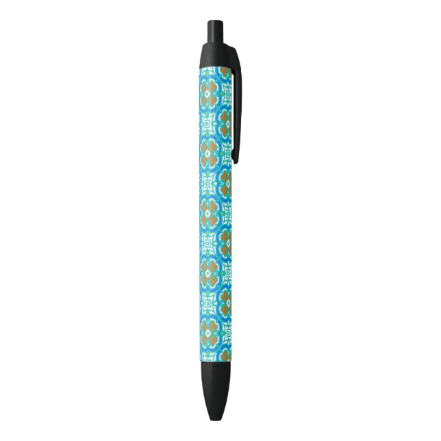Teal Ethnic Pattern Black Ink Pen (Bottom (Vertical))