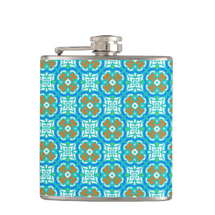 Teal Ethnic Pattern Hip Flask