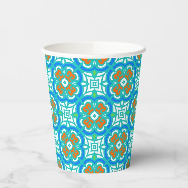 Teal Ethnic Pattern Paper Cups (Left)