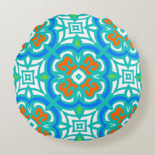 Teal Ethnic Pattern Round Cushion