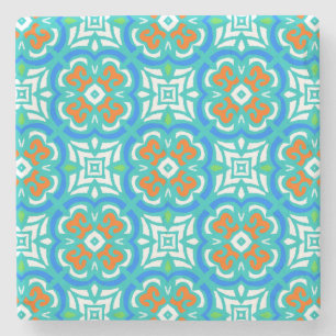 Teal Ethnic Pattern Stone Coaster