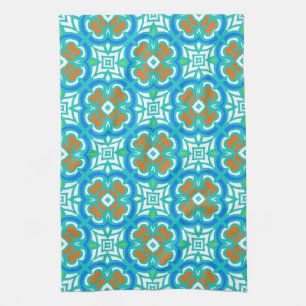 Teal Ethnic Pattern Tea Towel
