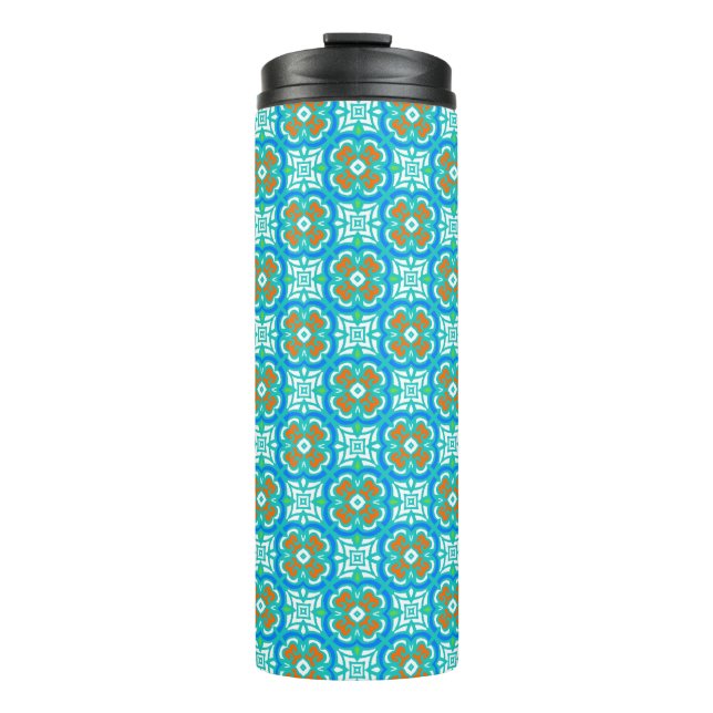 Teal Ethnic Pattern Thermal Tumbler (Front)