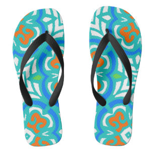 Teal Ethnic Pattern Thongs