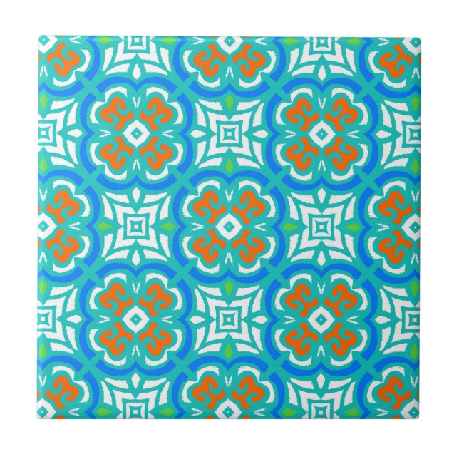 Teal Ethnic Pattern Tile (Front)