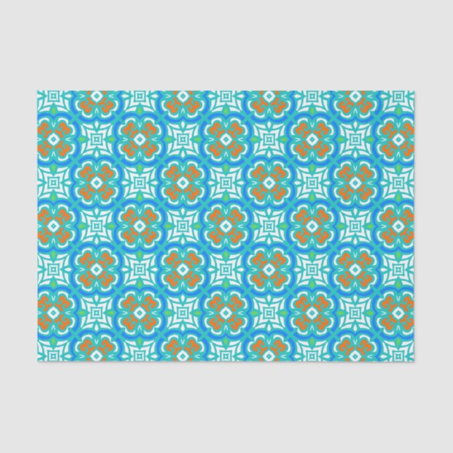 Teal Ethnic Pattern Tissue Paper (Front)