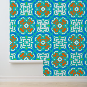 Teal Ethnic Pattern Wallpaper