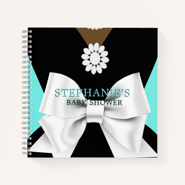 Teal Ethnic Tiffany Theme Baby Shower Guest Book (Front)