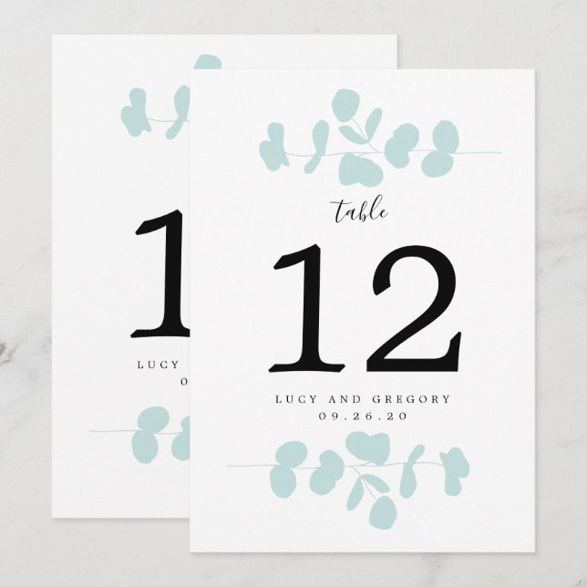 Teal Eucalyptus Wedding Table Number (Front/Back)