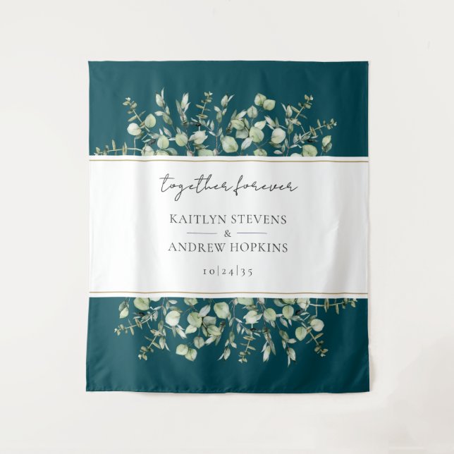 Teal Eucalyptus Wedding Together Forever  Tapestry (Front)