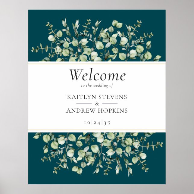 Teal Eucalyptus Wedding Welcome  Poster (Front)