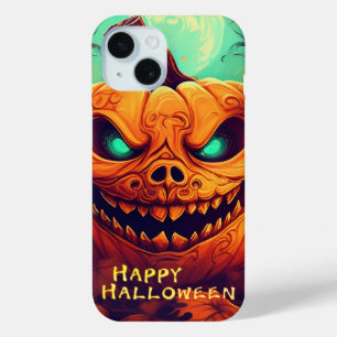 Teal-Eyed Pumpkin Candles Full Moon Halloween iPhone 15 Case