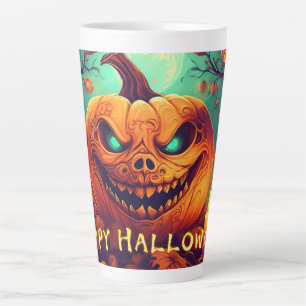 Teal-Eyed Pumpkin Candles Full Moon Halloween Latte Mug