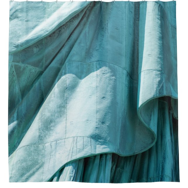 Teal fabric cover shower curtain (Front)