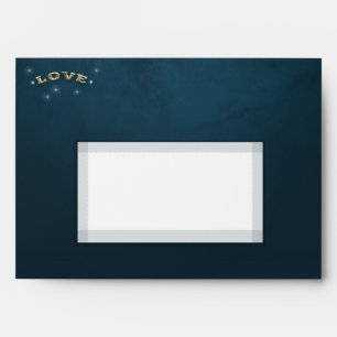 Teal Fade Gold White LOVE Moon & Stars Wedding Envelope