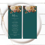 Teal Fall Wedding Menu<br><div class="desc">Teal Fall Wedding Menu. Enhance your reception tables with this coordinating menu card that brings autumn warmth to every place setting. Showcasing the collection’s signature hand-painted watercolor elements—terracotta and burnt orange leaves, soft beige dahlias, and copper-toned roses—on a rich teal backdrop, this menu adds a thoughtful and cohesive touch to...</div>