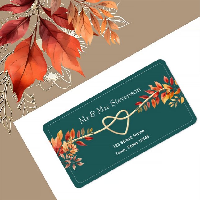 Teal Fall Wedding Return Address Label (Creator Uploaded)