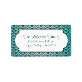 Teal Fan Pattern with White Frame Label