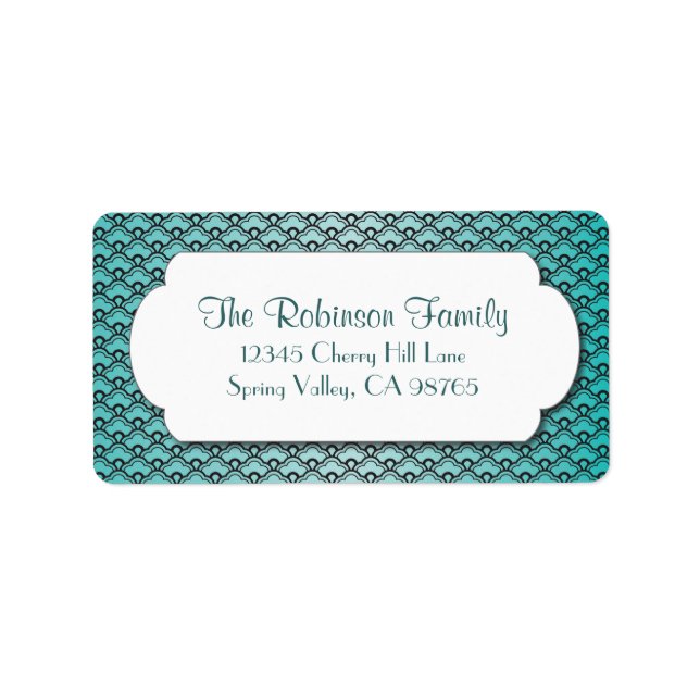Teal Fan Pattern with White Frame Label (Front)