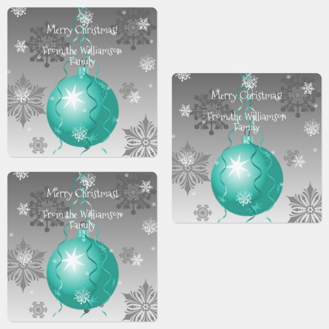 Teal Fancy Christmas Ornament Baking Label (Group)