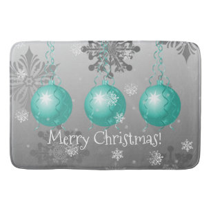 Teal Fancy Christmas Ornament Bath Mat