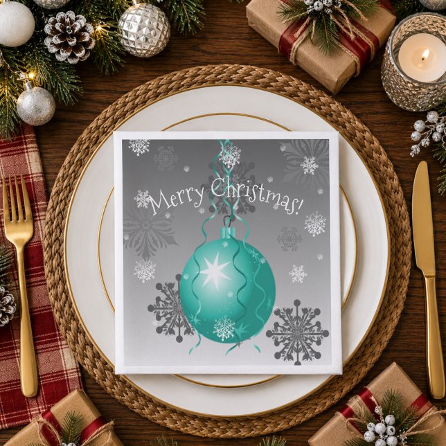 Teal Fancy Christmas Ornament Paper Napkin (Teal Fancy Christmas Ornament Paper Napkins)