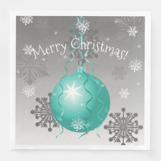 Teal Fancy Christmas Ornament Paper Napkin (Front)