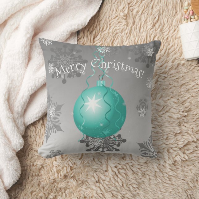 Teal Fancy Christmas Ornament Throw Pillow (Blanket)