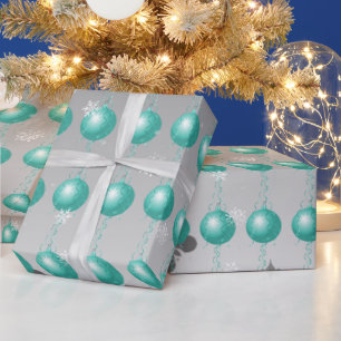 Teal Fancy Christmas Ornament Wrapping Paper