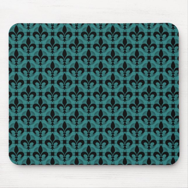 Teal Fancy Fleur de lis Mousepad (Front)
