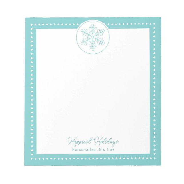 Teal Fancy Snowflake Personalised Holiday Notepad (Front)