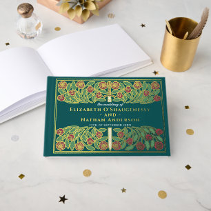 Teal Fantasy Royal Mediaeval Floral Sword Wedding Guest Book
