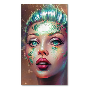 Teal Fantasy Space Lady Portrait Artsy Magnetic Business Card
