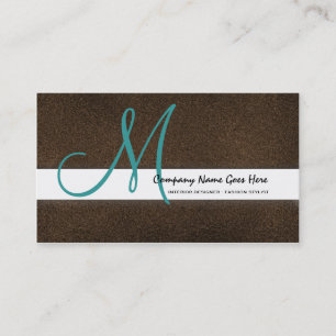 Teal fashion stylist brown suede business card