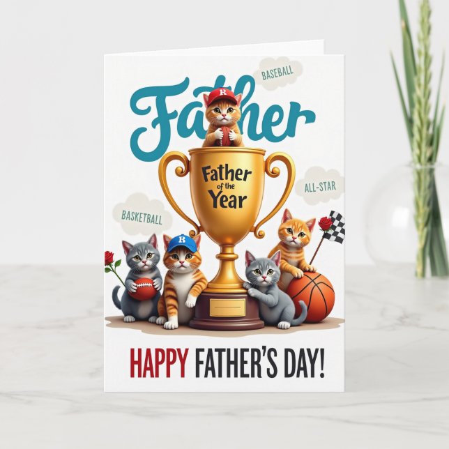 Teal Fathers Day Kitten Card (Front)