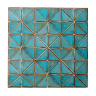 Teal faux-copper patina X-pattern aged texture  Ceramic Tile